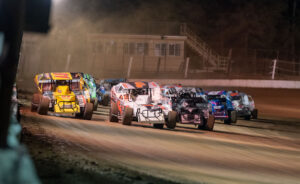 The Super DIRTcar Series field comes to green at Albany-Saratoga Speedway