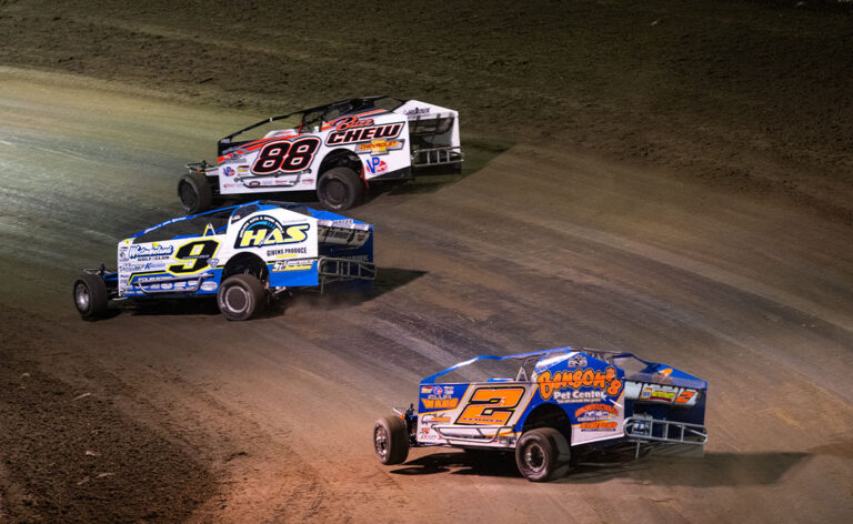 Matt Sheppard, Mat Williamson, and Jack Lehner battle at Volusia Speedway Park