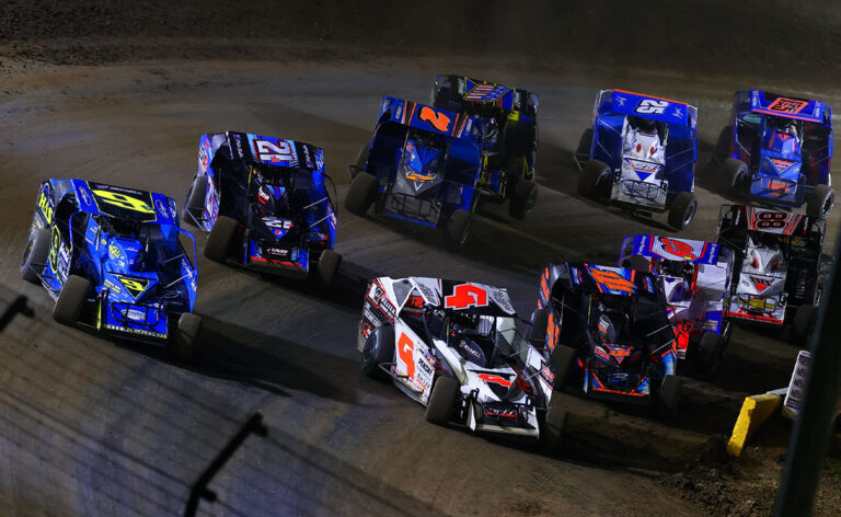 Matt Sheppard and Anthony Perrego lead the field to the green flag at Volusia Speedway Park